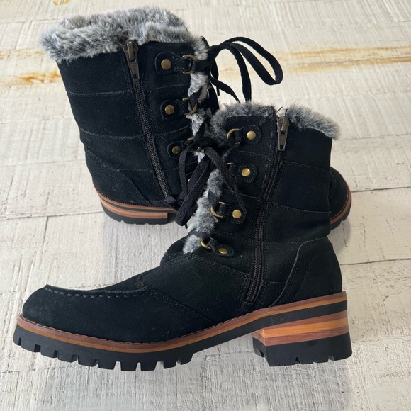 Skechers Laramie 2 Uptown Gal Boots size 9.5 Black Suede Faux Fur Engineer Y2K - Picture 5 of 13